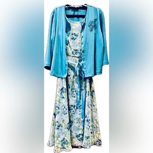 Dress Barn Blue Floral Midi Dress with Jacket